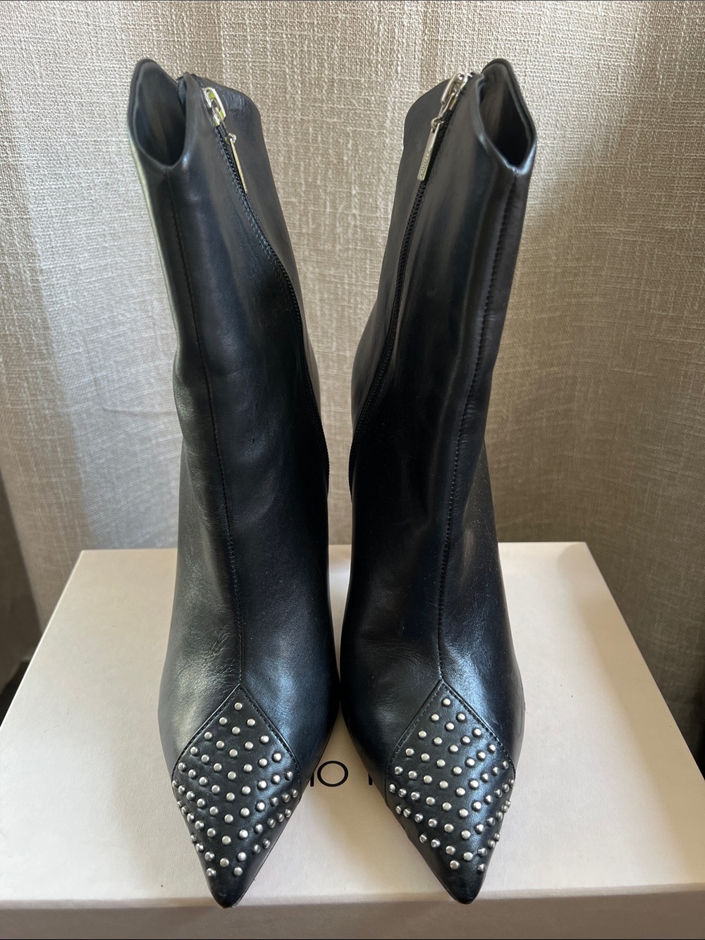 SCHUTZ Black Pointed Toe Studded Ankle Boots